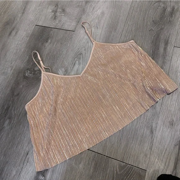 Victoria’s Secret large metallic rose gold crop tank top camisole pink shiny - Picture 2 of 6